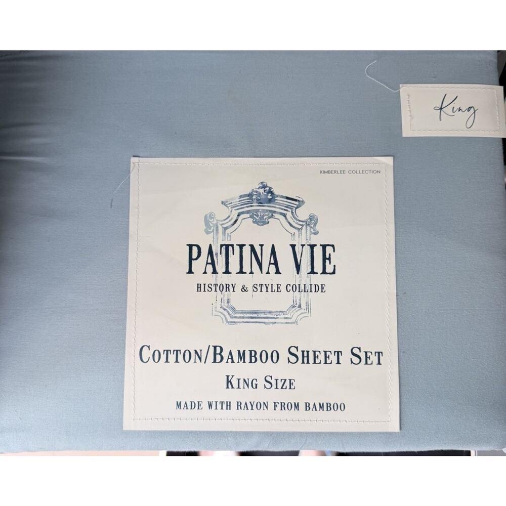 Patina Vie Bamboo Cotton Blend 4 Piece Sheet Set King Size Light Blue